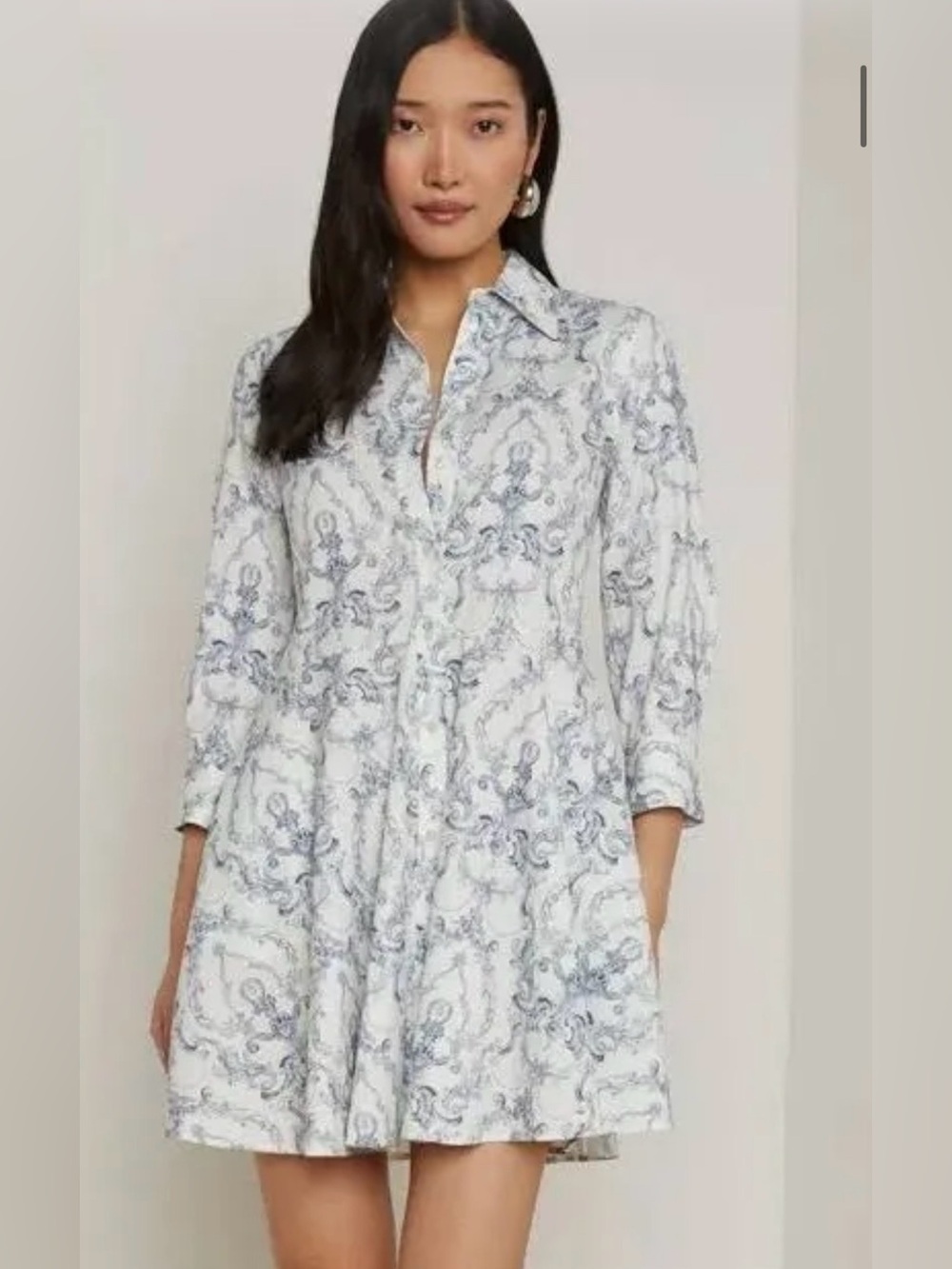 L'AGENCE Meadow Mini Shirtdress White & Blue Toile Print Sz 12